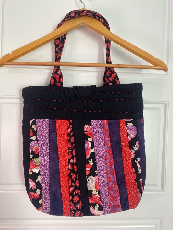 Handmade Quilted Striped Tote Bag in Black, Red & Purple “ Red Hat Society “ - Picture 5 of 11